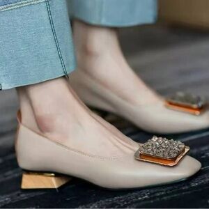 Square Toe Flats, color Apricot  Rhinestone  Women's Flat Shoes, size 39/US 7.5